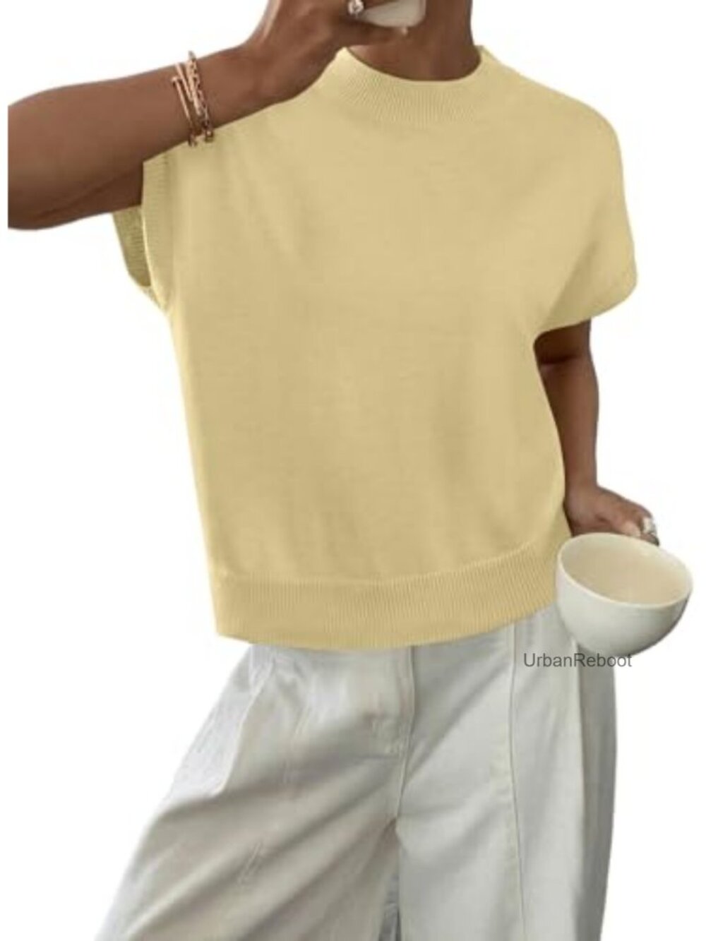 Cap Sleeve Knit Sweater Tank Top Loose Fit Pullover